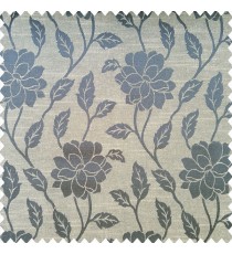 Navy blue cream color beautiful floral designs vertical hanging plants rose flower patterns texture finished surface polyester main curtain